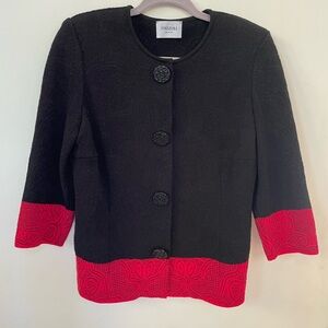EUC SZ 14 RED/BLACK WOOL JACKET KNIT IN ITALY BY DESIGNER STIZZOLI GORGEOUS!